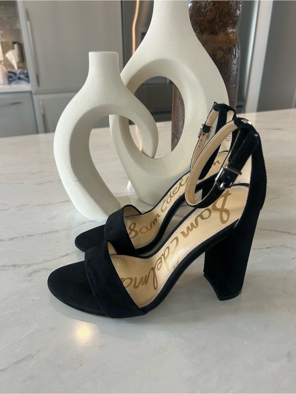 Sam Edelman Black Suede Block Heel Sandals with Ankle Buckle❤️6.5